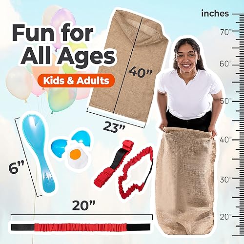 Vista 11 de Shop Square Bolsas de carreras de sacos de papa, 23 x 40 pulgadas, juego de 6, divertidos sacos de arpillera para niños y adultos, perfectas