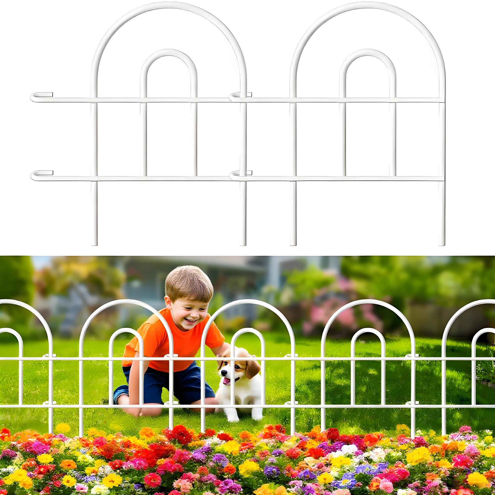 AMAGABELI GARDEN & HOME 35Panels 18in(H)×50ft(L) Decorative Garden Fences and Borders for Dogs Garden Fencing Animal Barrier No Dig Rustproof Metal Fence Panels for Flower Bed Fence White