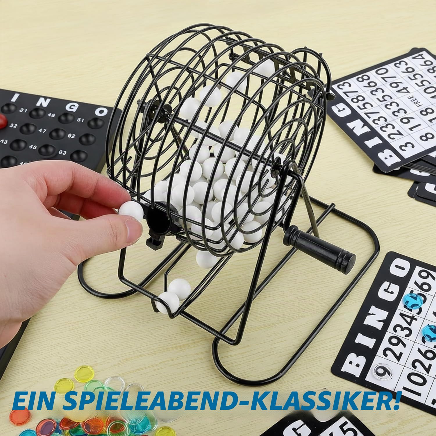 Cimenn Bingo Spiel Set, Bingo Spiel Lucky Ball, Traditionelles Weinset, professioneller BingoKäfig und BingoBälle mit BingoBrett - 4 Farboptionen