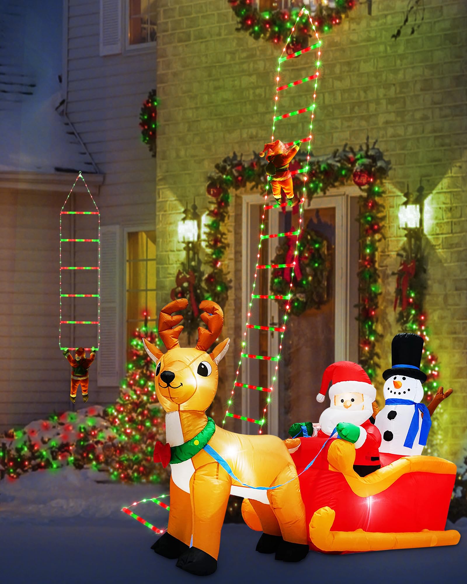 iShabao 9.8Ft Ladder Christmas Lights with Santa Claus, 338 LED Outdoor Christmas Lights Mains Powered with Timer - Image 4