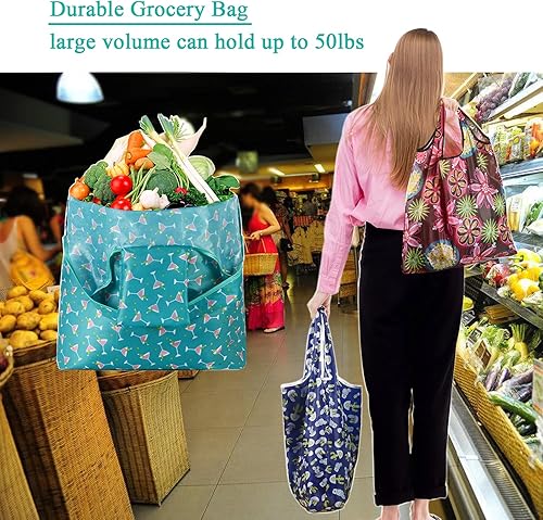 Miniatura 2 de MUMORESIP Bolsa de comestibles reutilizable de las compras con bolsa bolsa lavable a máquina portátil gran capacidad bolsas de mano grandes