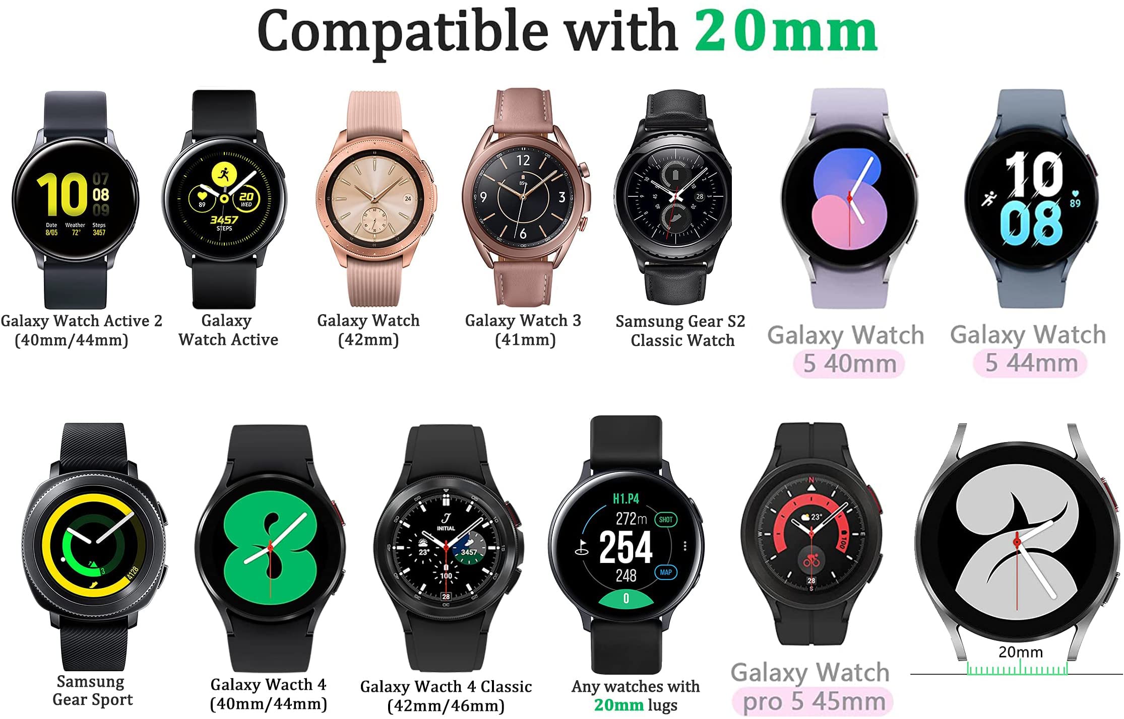Genuine Leather Bands Compatible with Galaxy Watch 3 41mm/45mm,Woman Man 20mm/22mm Wristband Quick Release Strap for Galaxy Watch 42mm/Watch 4 Classic/Watch 46mm Smartwatch
