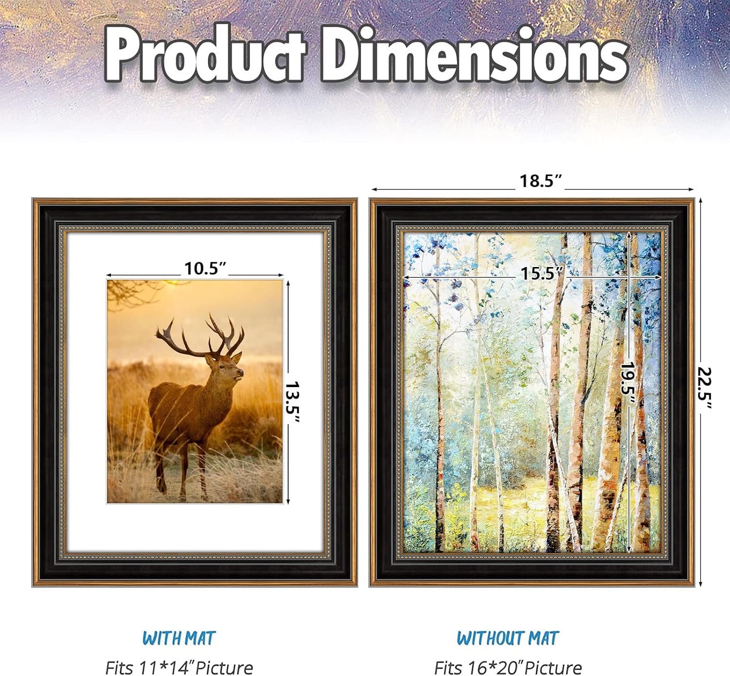 AUEAR,16x20 Picture Frame for 11x14 Photo With Mat or 16x20 Prints Without Mat,Vintage Style,Wall Mounting (Black and Ornate Gold) - Image 4