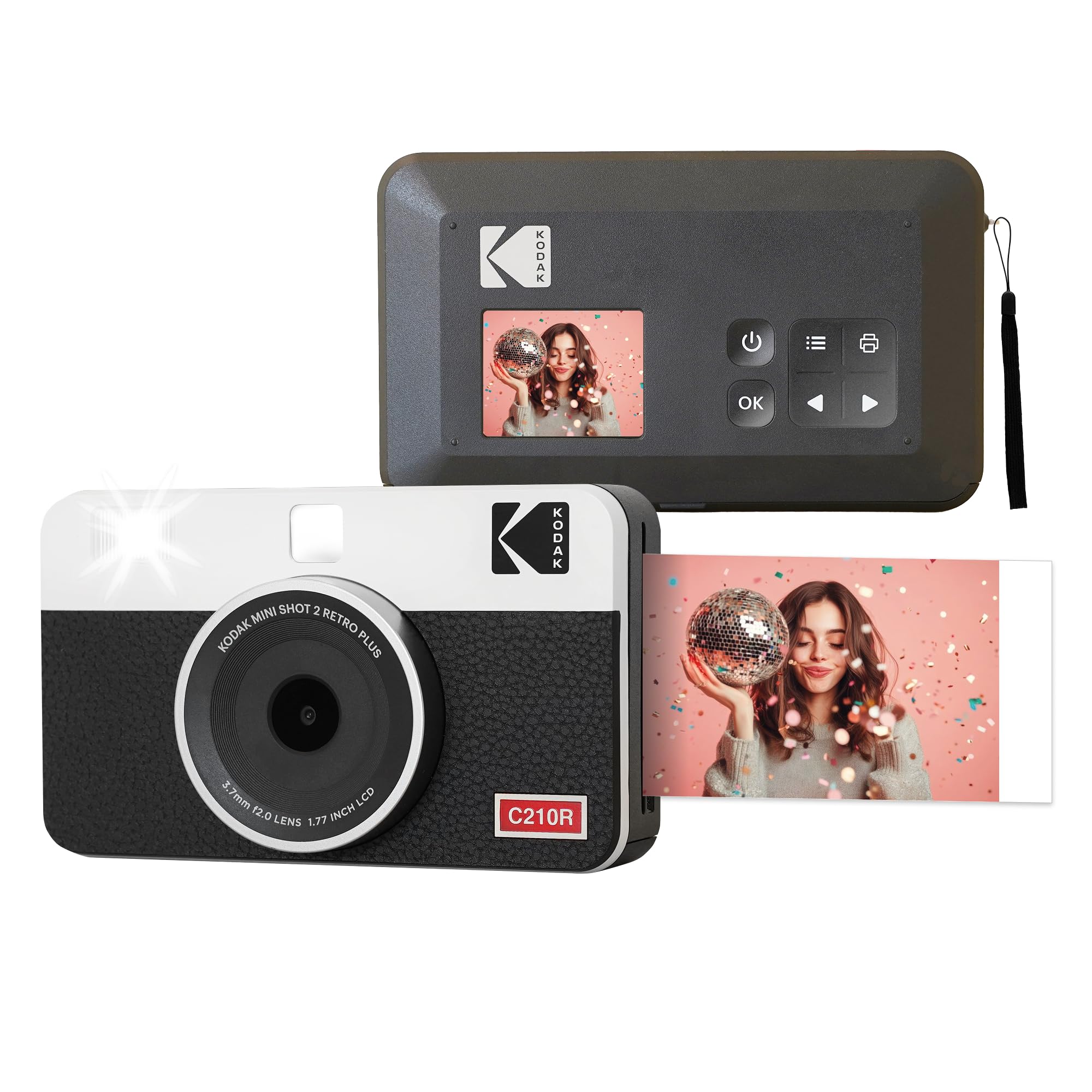 Kodak Mini Shot 2 Retro 4PASS 2-in-1 Instant Digital Camera and Photo Printer (2.1x3.4 inches) + 8 Sheets, White
