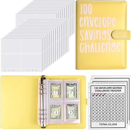 Burfield Carpeta de desafío para ahorrar dinero, organizador de libros con sobres para efectivo de 100 días, presupuesto, reemplazo de caja de