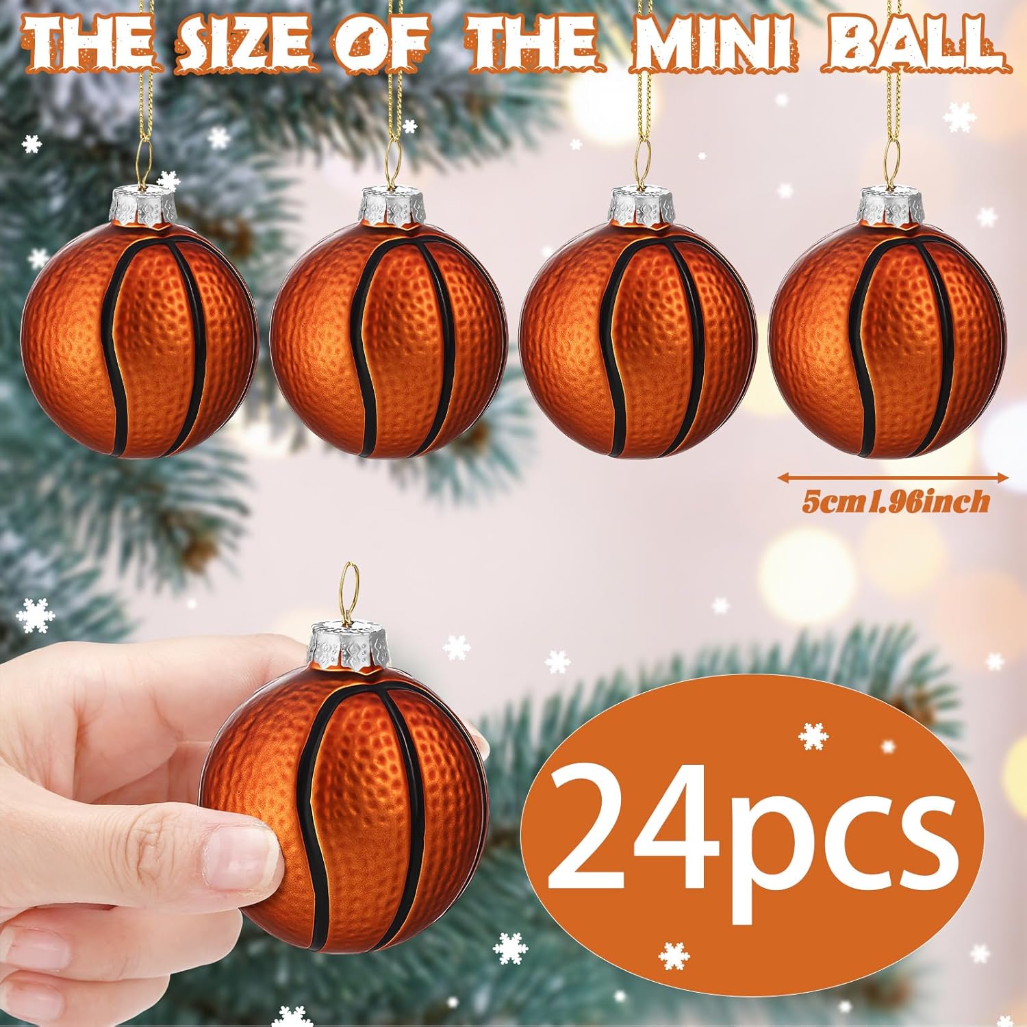Giegxin 24 Pcs Christmas Mini Basketball Ornaments Set with Hanging Rope for Tree Glass Christmas Ball Ornaments Sports Theme Tree Hanging Decorations Balls for Xmas Party Holiday Office Home - Image 3