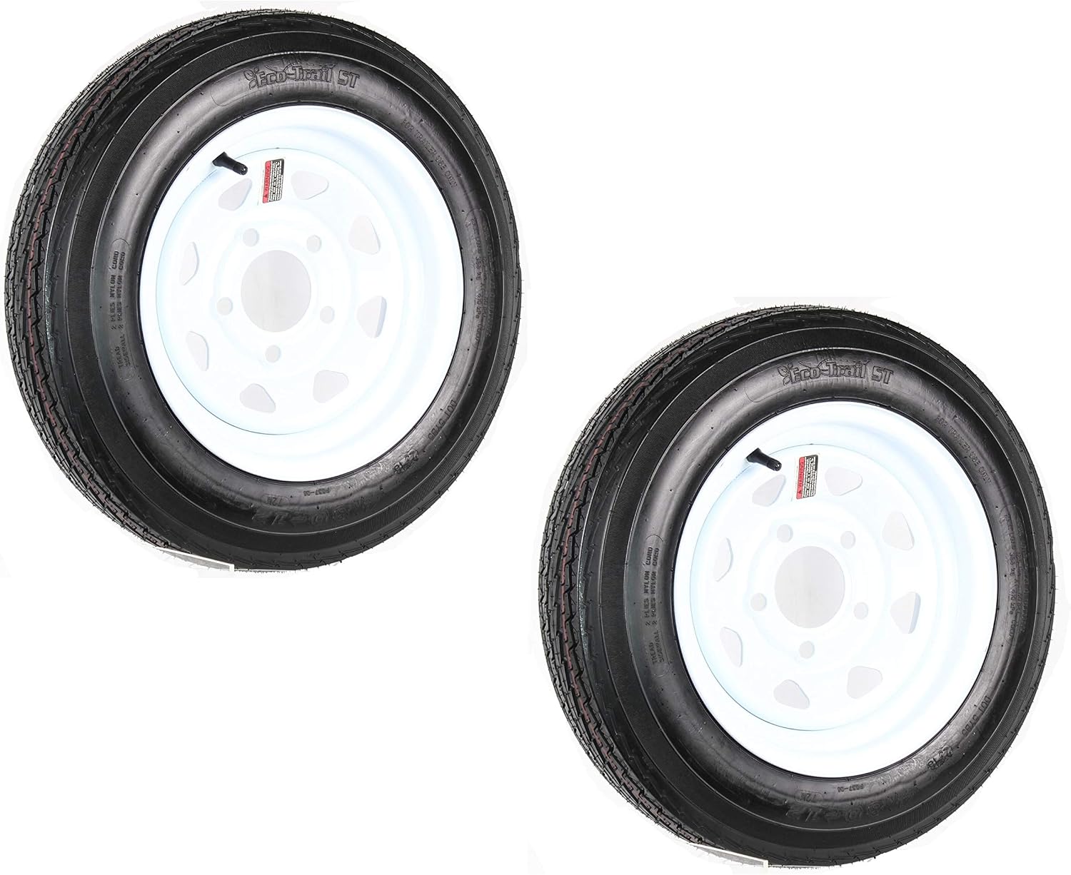 2-Pack Trailer Tire On Rim 4.80-12 Load C 5 Lug White Spoke Wheel 30660