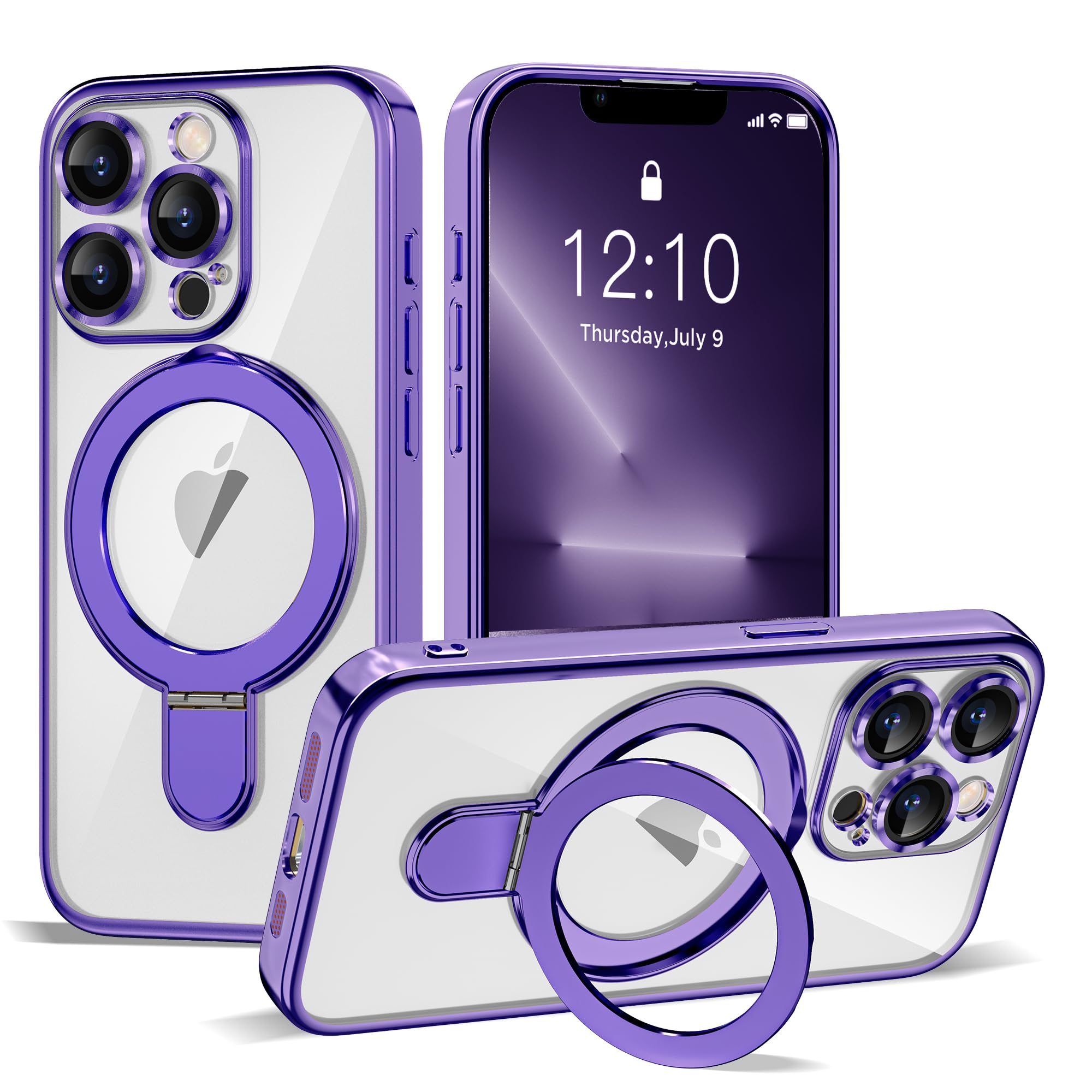 ETPESOK Plating Clear Case for iPhone 13 Pro Max with Stand 6.7",A-Purple | Plating Glossy Case for iPhone 13 Pro Max Phone Case,Magnetic Ring Stand,Compatible with Mag-Safe,Full Camera Protector,TPU