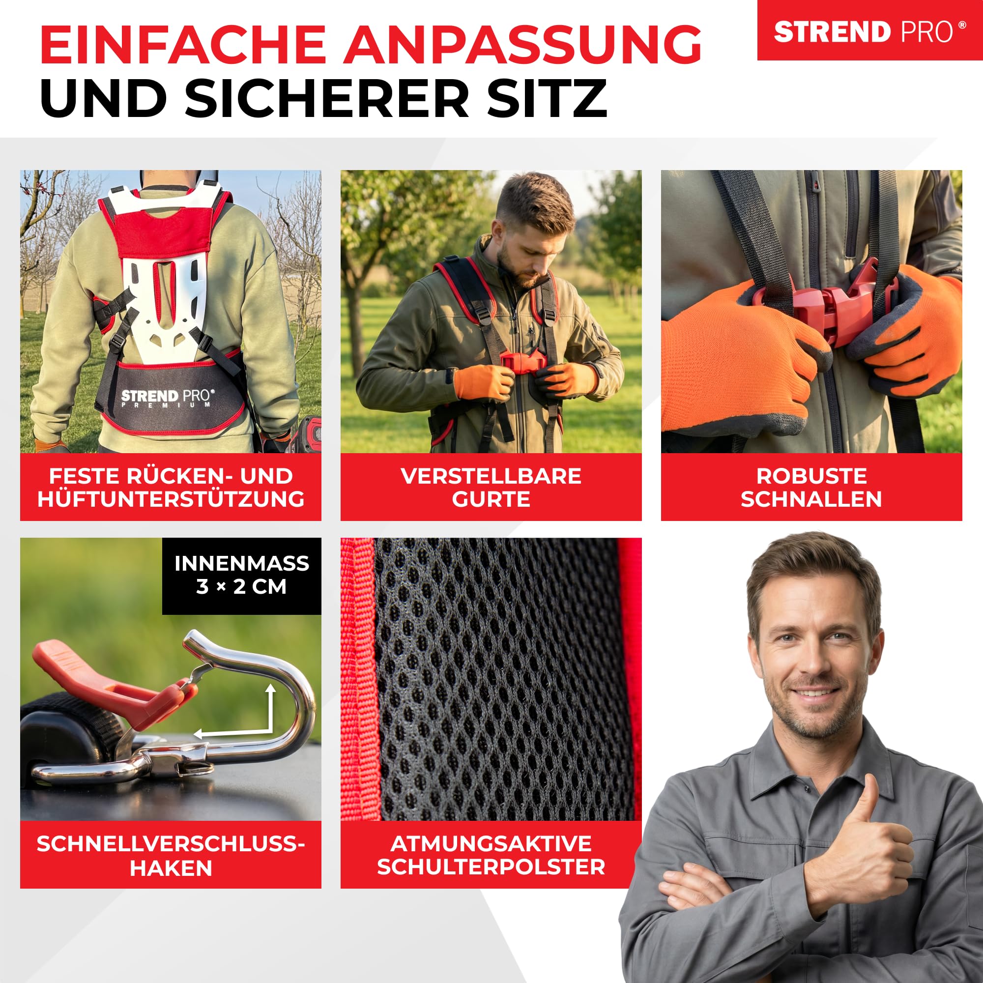 STREND PRO Motorsense Schutzset | Tragegurt TW010-W und Schutzhelm Freischneider | 3 Varianten zur Auswahl