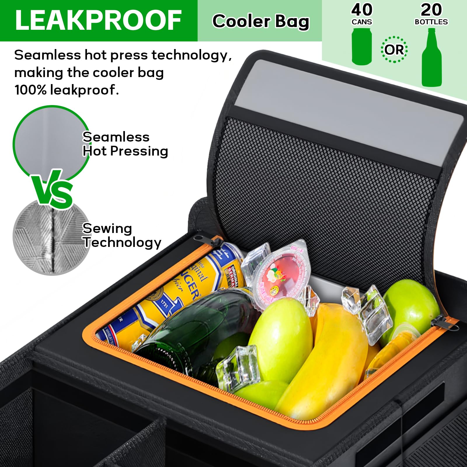 LIROPAU Organizador plegable para maletero de coche, con bolsa térmica aislada a prueba de fugas, múltiples compartimentos con separadores extraíbles, tapa plegable, organizador de maletero con gran