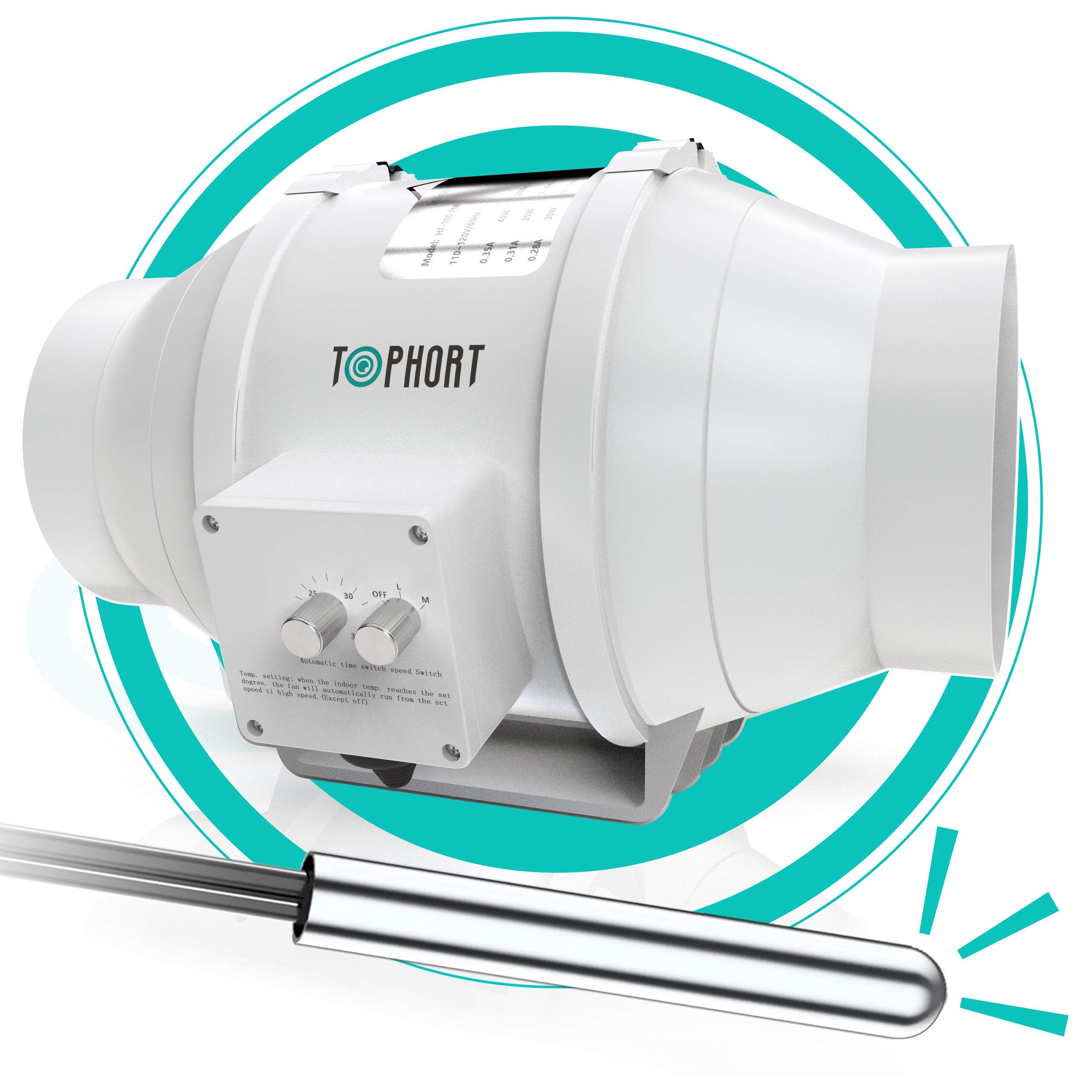 TOPHORT Inline Duct fan 6 inch with Temperature Controller Booster Duct Fan Speed Controllable Exhau
