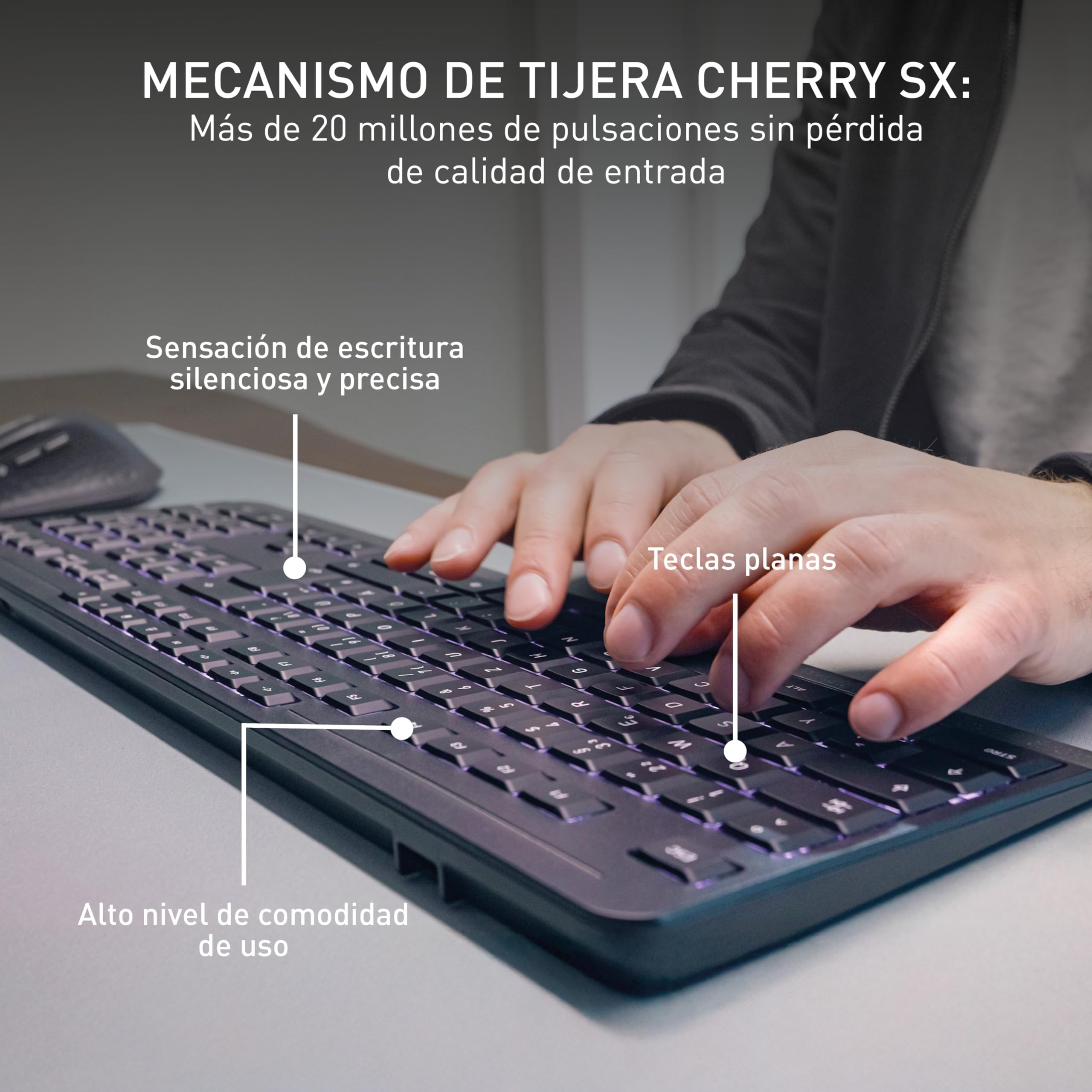 CHERRY Stream Desktop Ultimate, Conjunto de Teclado y Ratón Inalámbricos Multidispositivos, Distribución US (QWERTY), Ratón Ergonómico para Diestros, Negro