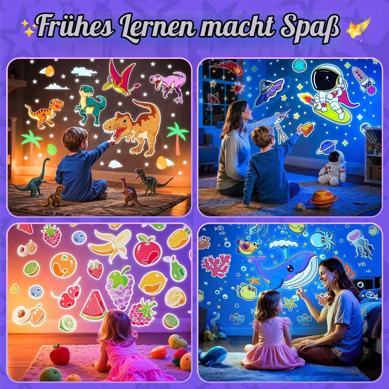One Fire Night Light for Kids, toys with 15 Films & 15 White Noises, Rechargeable 1200mAh Toddler Night Light with 360° Rotation, Remote Control Unicorn Gifts for Girls, Toys for 3-12 Year Old Girls