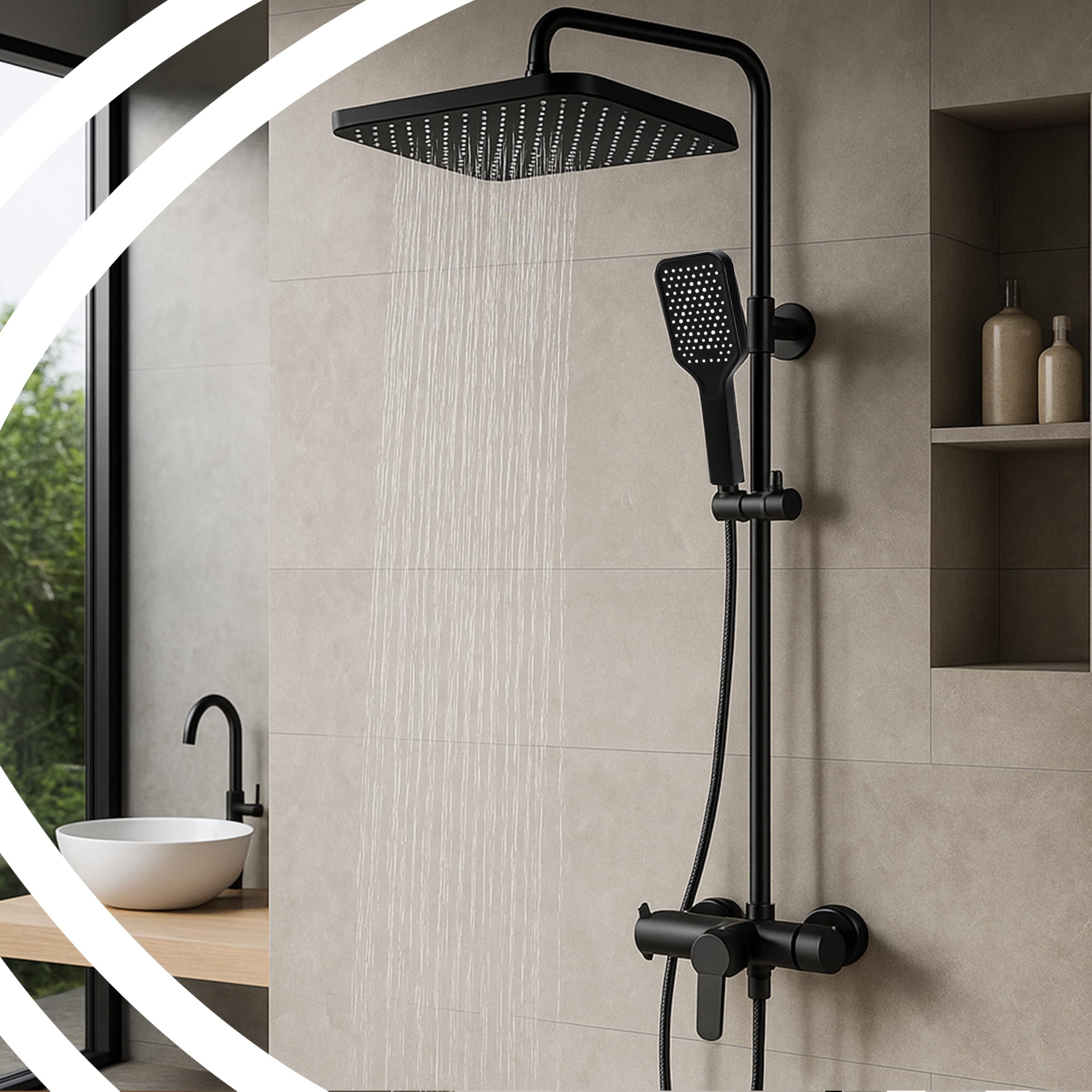 Retoo Duschset mit Regendusche und Handbrause – Edelstahl Duschsystem höhenverstellbar, verschiedene Strahlarten, wassersparend, Anti-Kalk, Chrom, Komplettset für Badezimmer