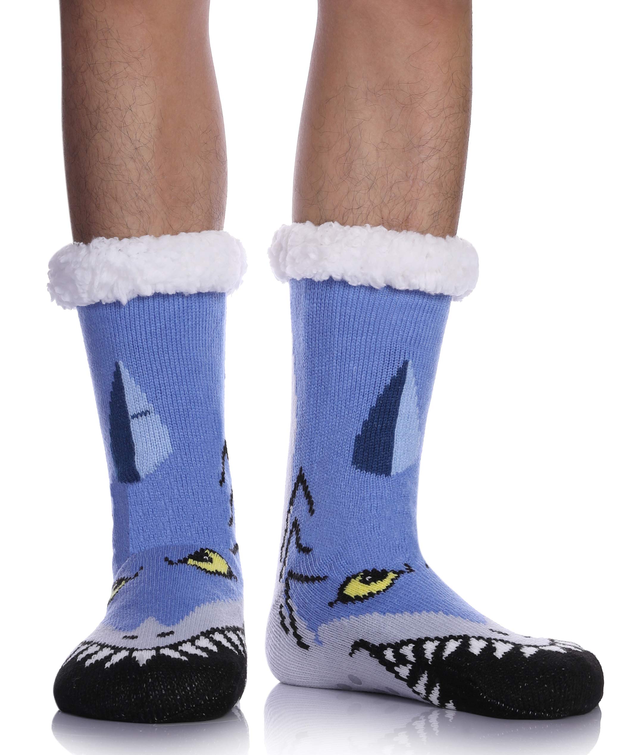 Mens Fuzzy Slipper Socks Winter Soft Thick Warm Fleece Lining Knit Christmas Socks with Grippers