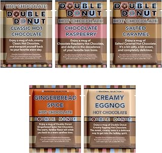 Double Donut Flavored Hot Chocolate Packets Variety Pack,18 Count Includes Classic, Chocolate Raspberry, Salted Caramel & Peppermint