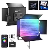 NEEWER 150W RGB LED Panel Video Light Kit with Barn Doors, 1800 LEDs 42500Lux/0.5m 2500K-10000K CRI96+/TLCI97+ 0-100% Dimming, APP/2.4G/Panel/DMX Control for Pro Studio Gaming Lighting, AP150C