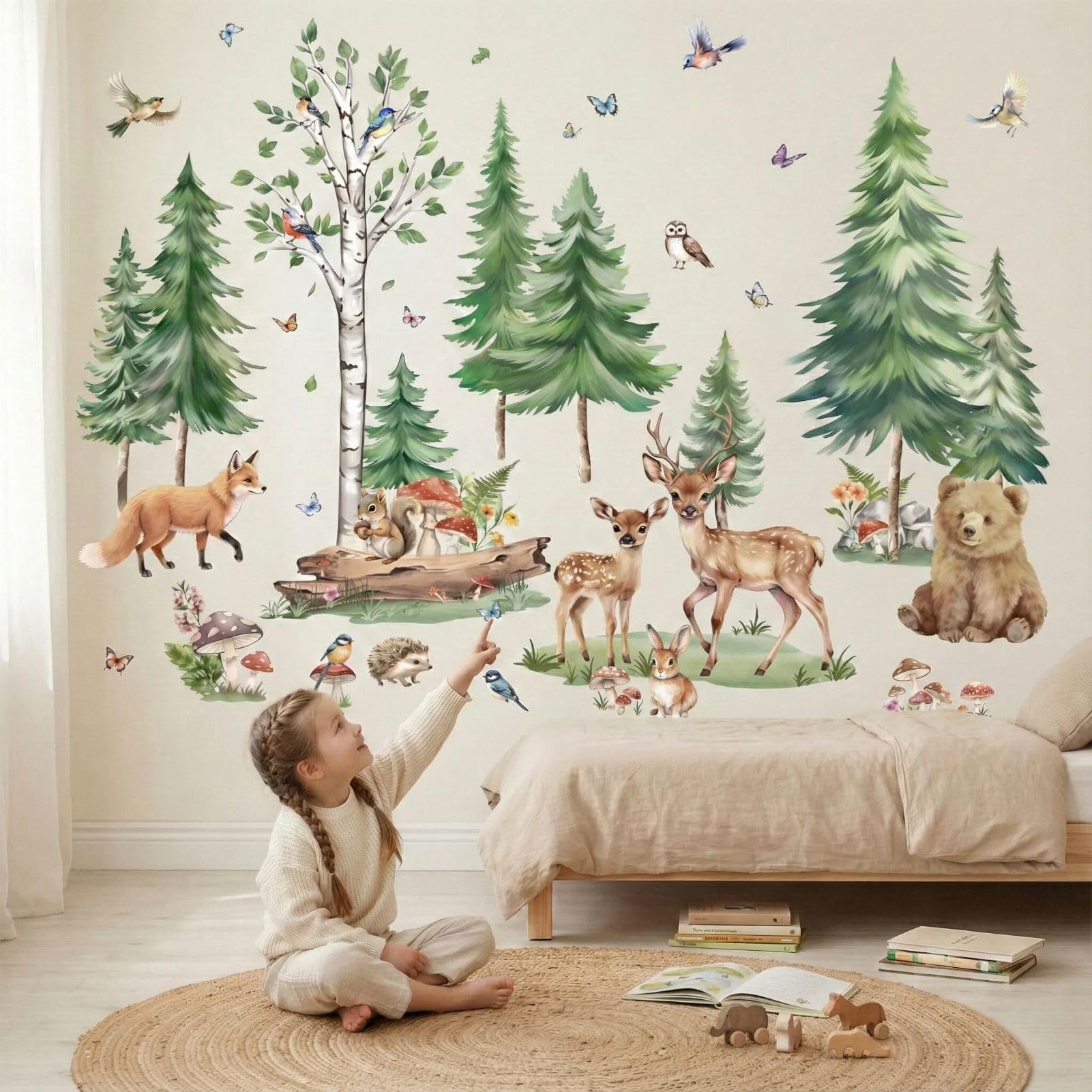 Forest Animals Wall Decals for Kids: Baby Nursery Peel and Stick Removable Woodland Animals Vinyl Wall Stickers for Boys Kids Room Decor