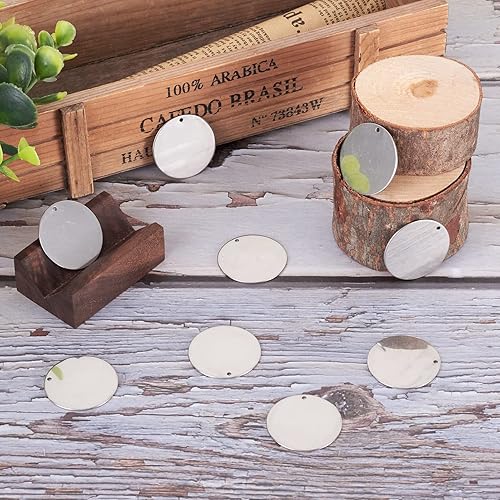 Vista 38 de Pandahall - 60 unidades de etiquetas colgantes de acero inoxidable redondo plano de 3/5 a 1-1/5 pulgadas para fabricación de joyas