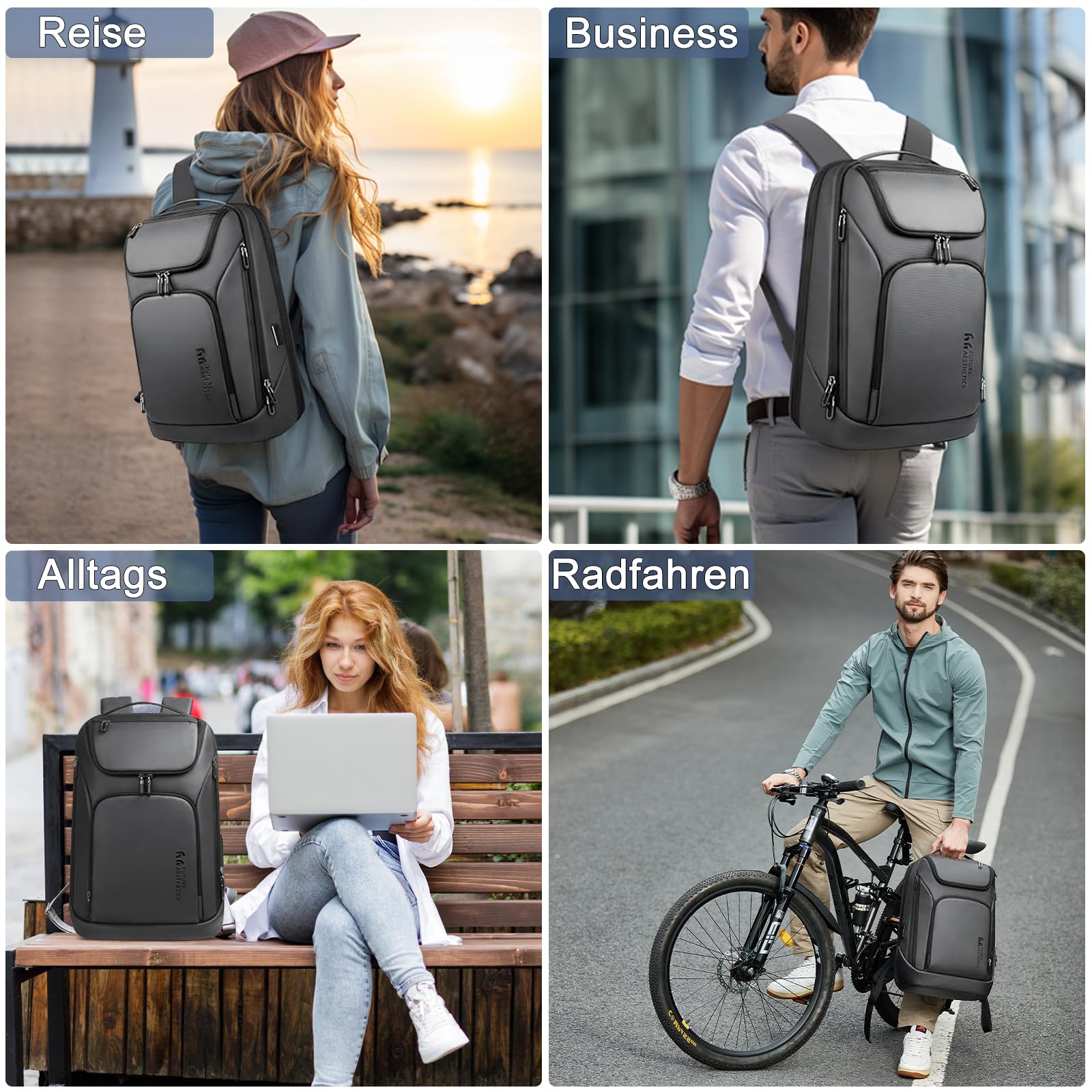 Herren Rucksack,17,3 Zoll Laptop Business Rucksack-Dunkelgrau | Wasserabweisender Kabinenrucksack mit USB-Anschluss, zugelassen als Bordgepäck, ideal für Arbeit, Geschäftsreisen & Ausflüge