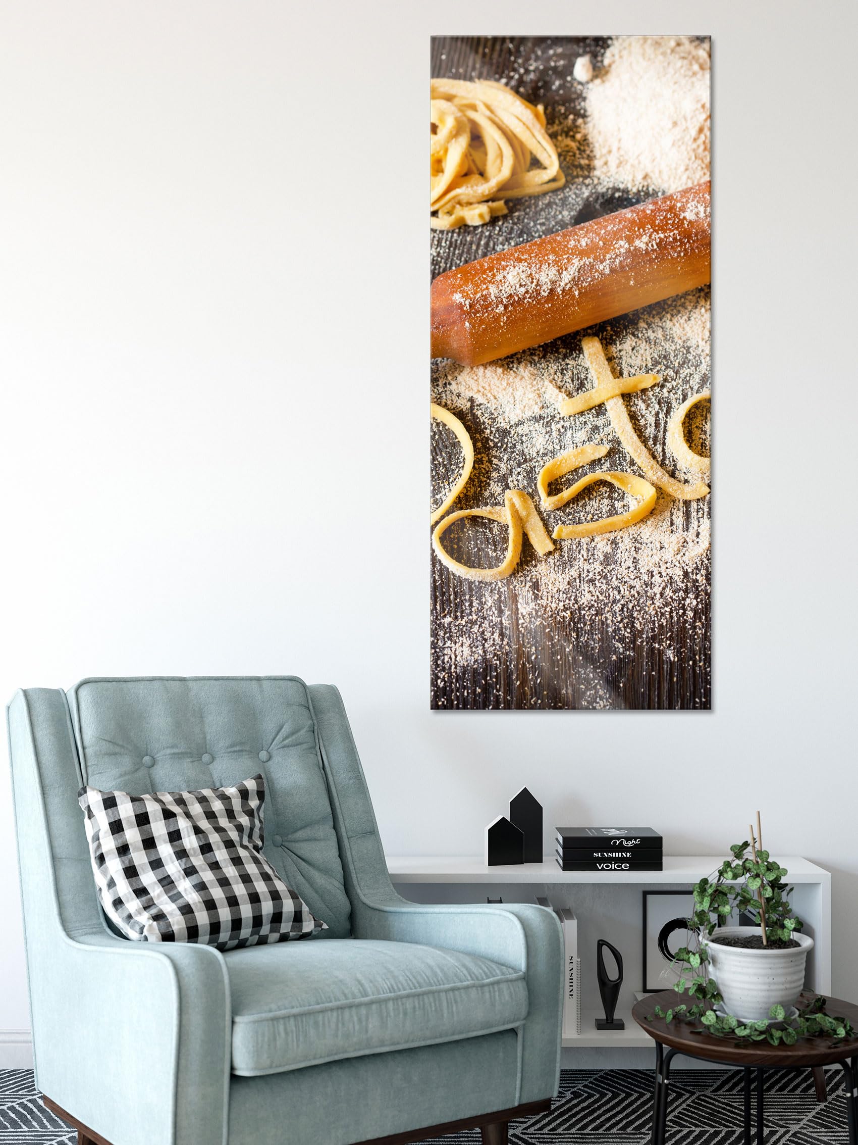 Pixxprint Glasbild Panorama, Wandbild aus Echtglas, Frische Nudeln Pasta Italia, 120x50 cm, inkl. Aufhängung und Abstandshalter