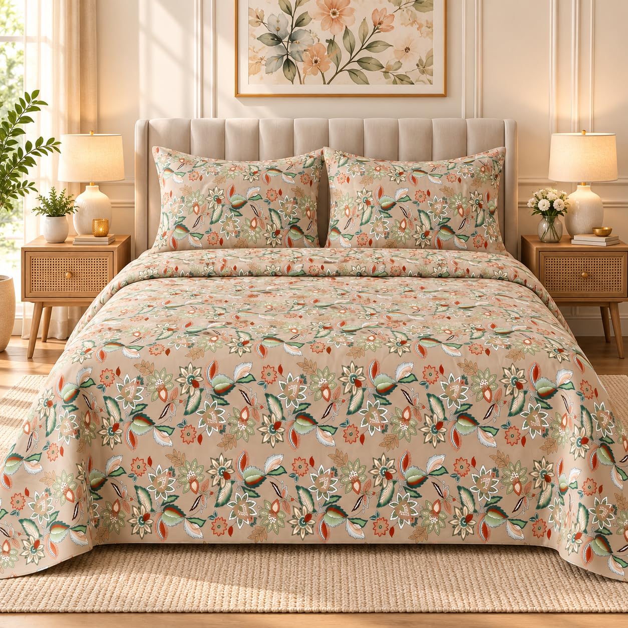 BSB HOME Floral Bed Sheets - King Size, Powder Blue -8