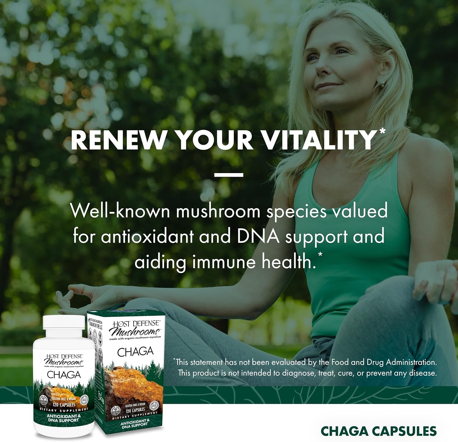 Host Defense Chaga Capsules - Immune System Support Supplement - Chaga Mushroom Capsules for Antioxidant Activity Support - Dietary Mushroom Supplement - 120 Capsules