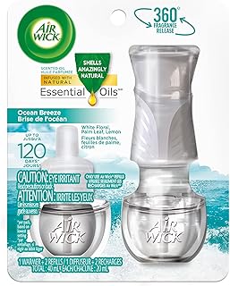 Airwick Plug In Scented Oil Kit, Ocean Breeze, Infused With Natural Essential Oils, 1 Warmer + 2 Refills (2x20mL)