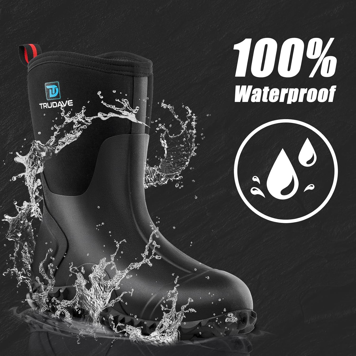 Trudave Rubber Boots for Women with Steel Shank, 6mm Neoprene Mid Calf Rain Boots, Waterproof Insulated Mud Work Boots All Season, Size 5-11 - Image 4