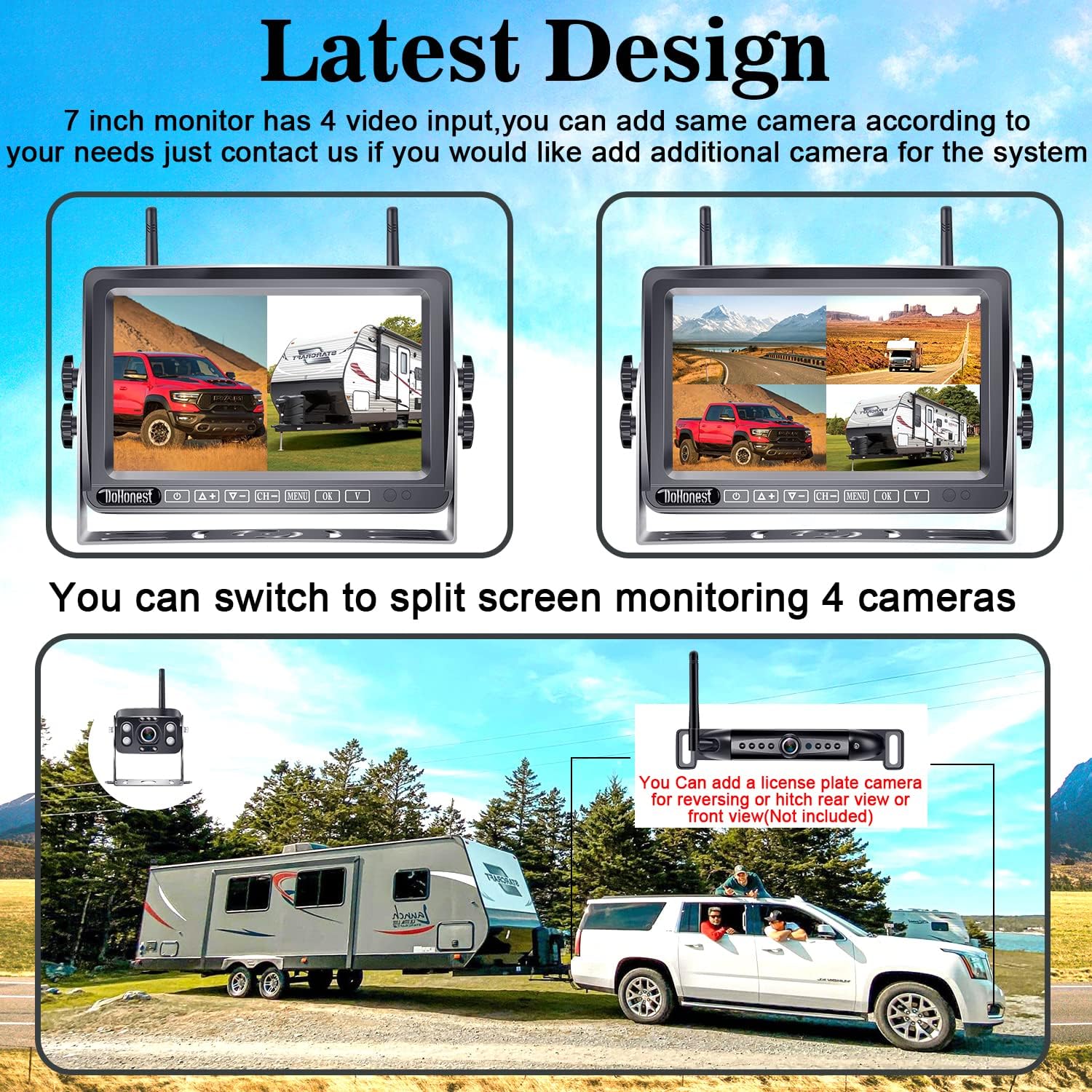 Get Discount Offer Wireless Backup Camera for RV HD 1080P 2 Rear View Camera 7‘’ DVR Touch Key Monitor Stable Digital Signals,Support 4 Cameras with Adapter for Furrion Pre-Wired RV,Trailer,Truck,5th Wheel DoHonest- V23