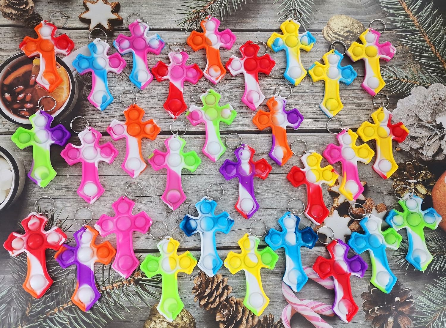 100 Packs Bulk Fidget Bubble Bulk Mini Pop Cross Keychain , Holiday Party Favors Supplies Classroom summer Student gifts