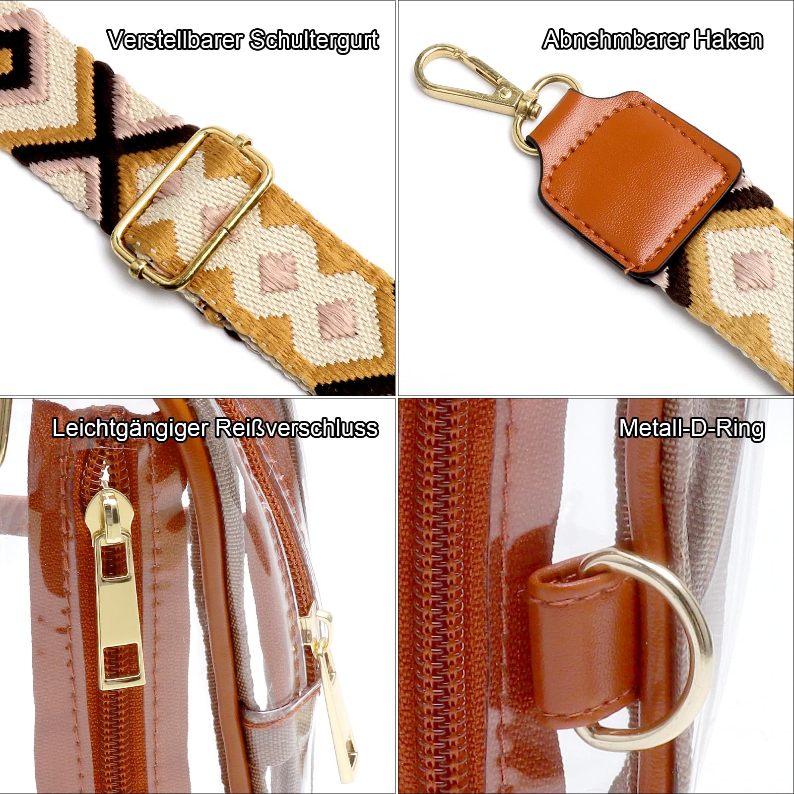 APOMOONS Bolsa Transparente PVC Impermeable de Concierto con Correa Ajustable Crossbody para Mujeres Hombres