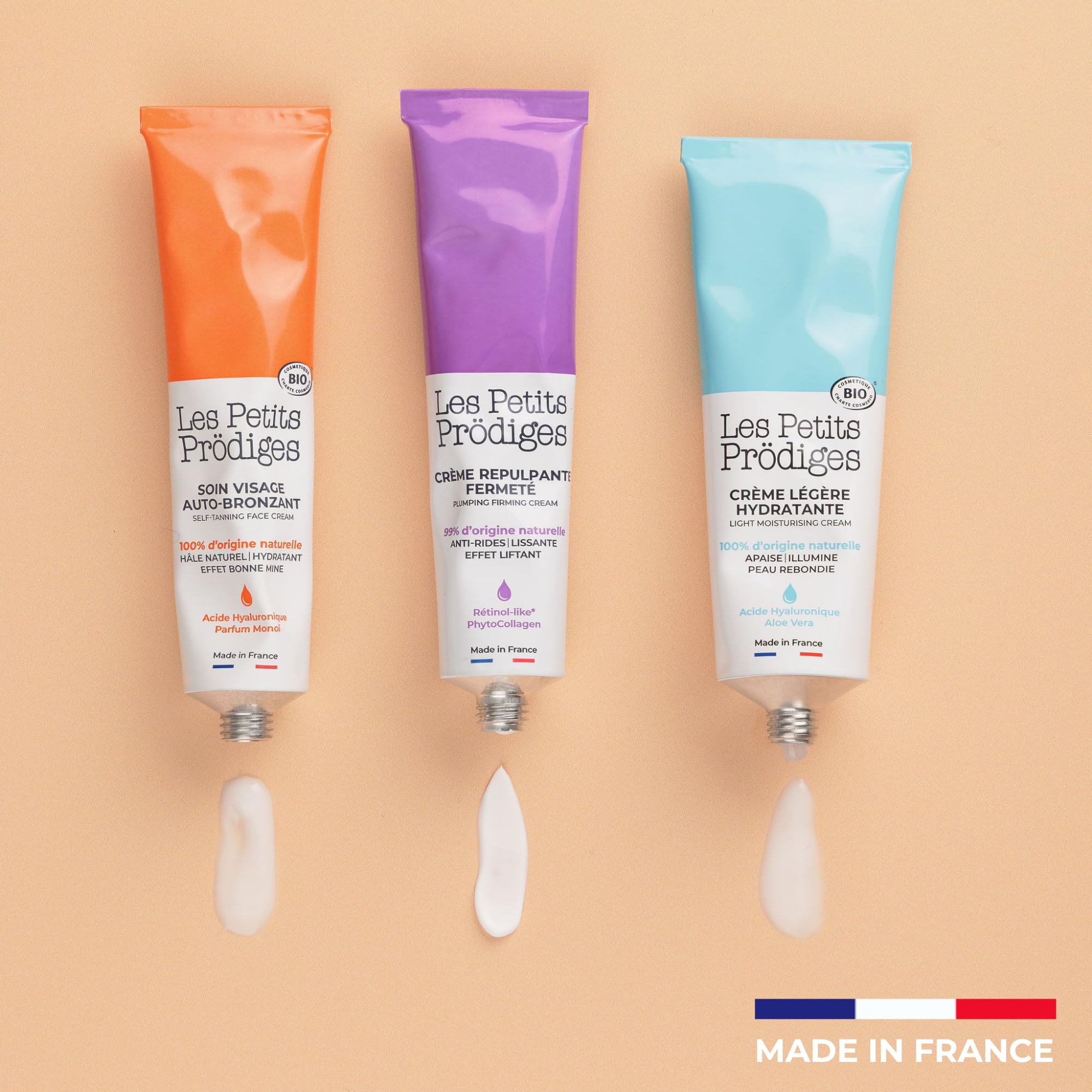 LES PETITS PRODIGES Auto bronzant Soin Visage Hydratant - Hâle Progressif et Durable sans Soleil - Senteur Monoï 100% d'Origine Naturelle, Certifié Bio, Emballage recyclable -Fabriqué en France - 40ml