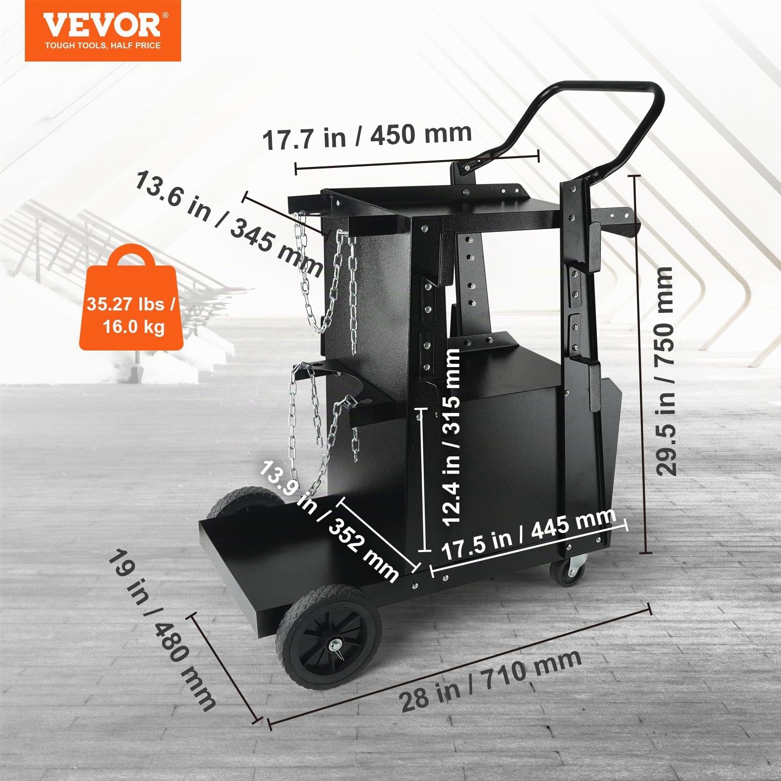 VEVOR Carrello per Saldatura 2 Ripiani con Armadio Serratura Antifurto Mensola per Trasporto Saldatrice con Ruote Carico Massimo 80-120 kg Carrello Ideale per Attrezzatura di Saldatura MIG TIG ARC MMA