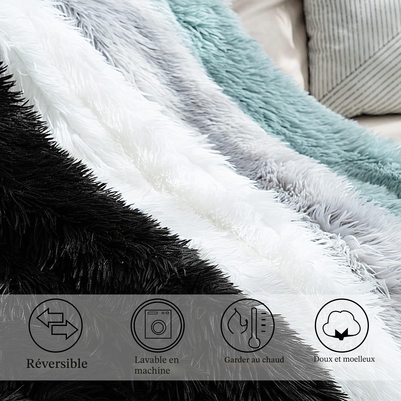 JONIYEAR Couverture décorative en Fausse Fourrure Moelleuse de Luxe pour Chambre à Coucher, Salon, Couverture en Peluche à Poils Longs pour canapé et canapé, Jolie Couverture pour Animaux de