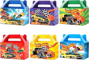 24Pcs Race Car Party Treat Boxes Wheels Wild Goodie Gift Boxes Hot Car Happy Birthday Party Decoration Supplies Racing Theme Checkered Flag Decors for Kids Boys Birthday Baby Shower Game Favors
