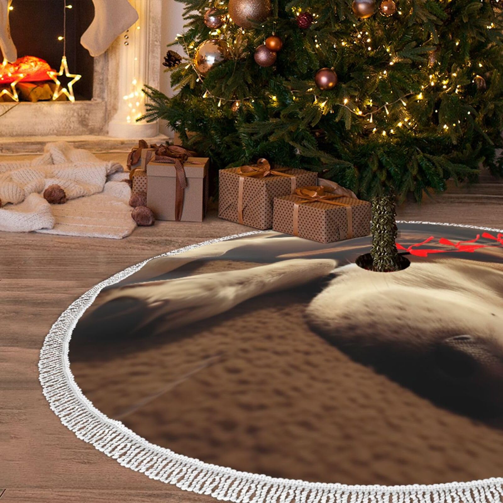 Jupe de sapin de Noël de 91 cm avec pompons et motif chien