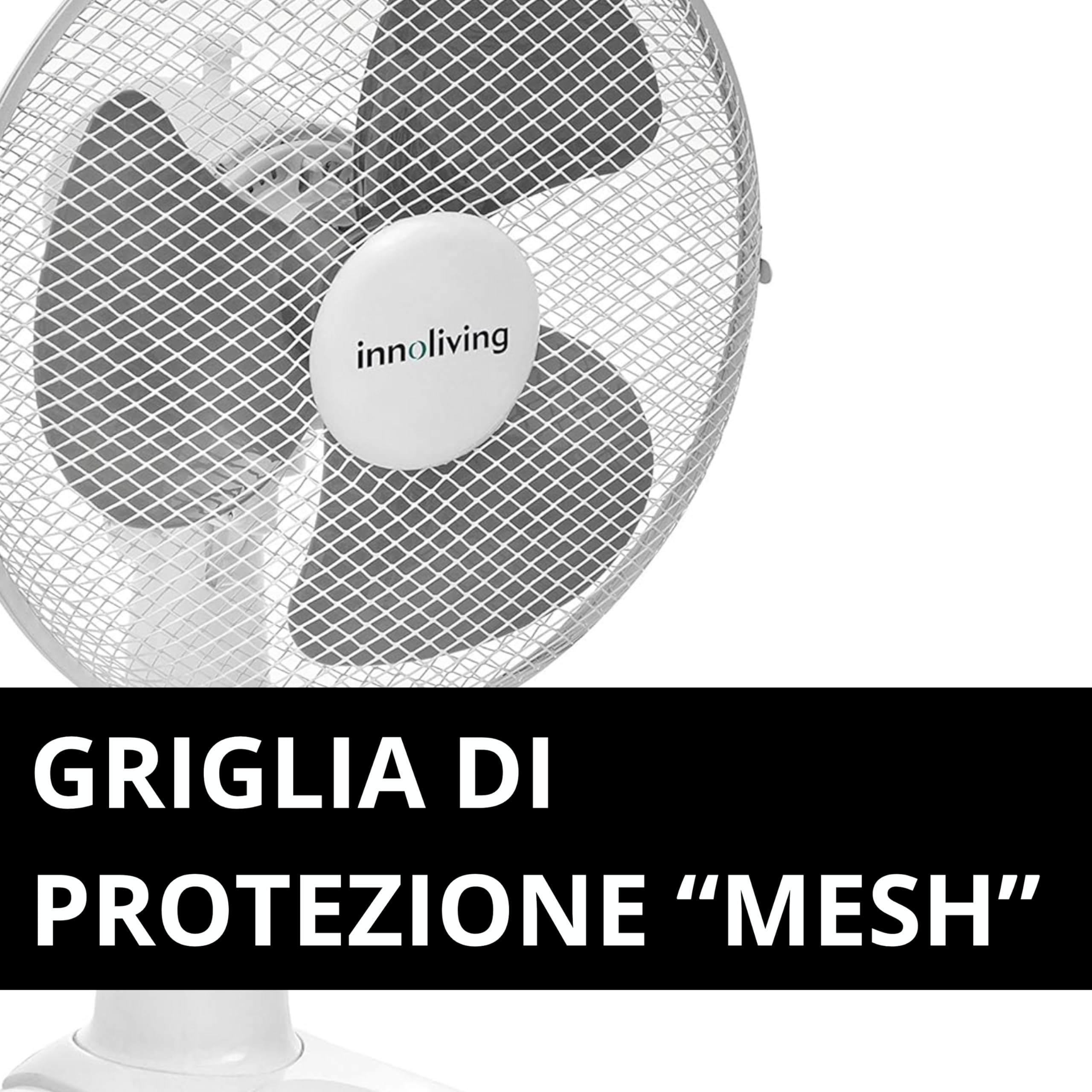 Innoliving Ventilatore da Tavolo 40CM INN-502 con 3 Velocità, Inclinabile, Oscillazione Automatica, Griglia di Sicurezza, Potente 45W, Silenzioso ed Efficiente per Casa e Ufficio