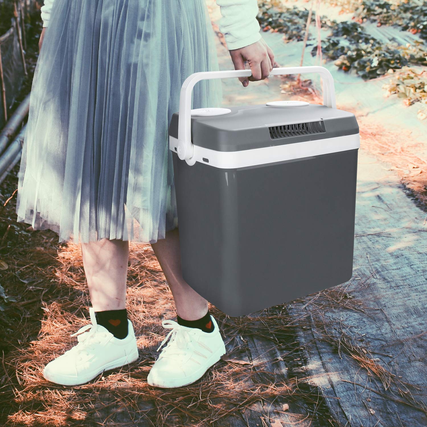 Randaco Nevera Eléctrica Portátil, 24 litros Mini nevera portátil de 230 V y 12 V para vehículos coches camping, Enfría y calienta, Refrigerador Pequeño Portátil, Gris