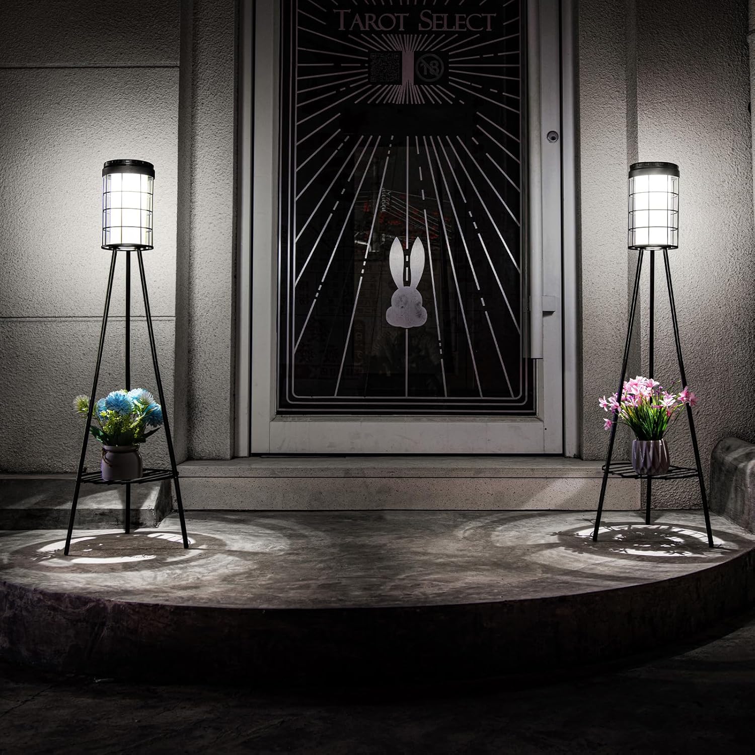 2 Pack Solar Floor Lamps, Outdoor Solar Floor Lights with Plant Stands, IP65 Waterproof Outdoor Lamps for Patio, 38 Inch Flower Shelf Lights USB Charging, Decor Garden Backyard