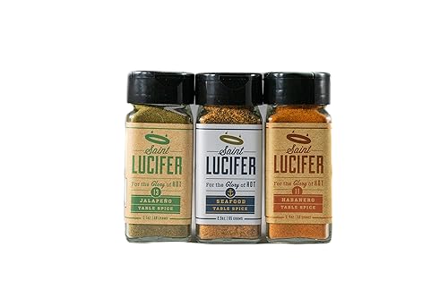 Miniatura 7 de Saint Lucifer, Paquete triple combinado, 3 condimentos de habanero, jalapeño y mariscos, fabricados en los Estados Unidos, sin gluten, sin azúcar,