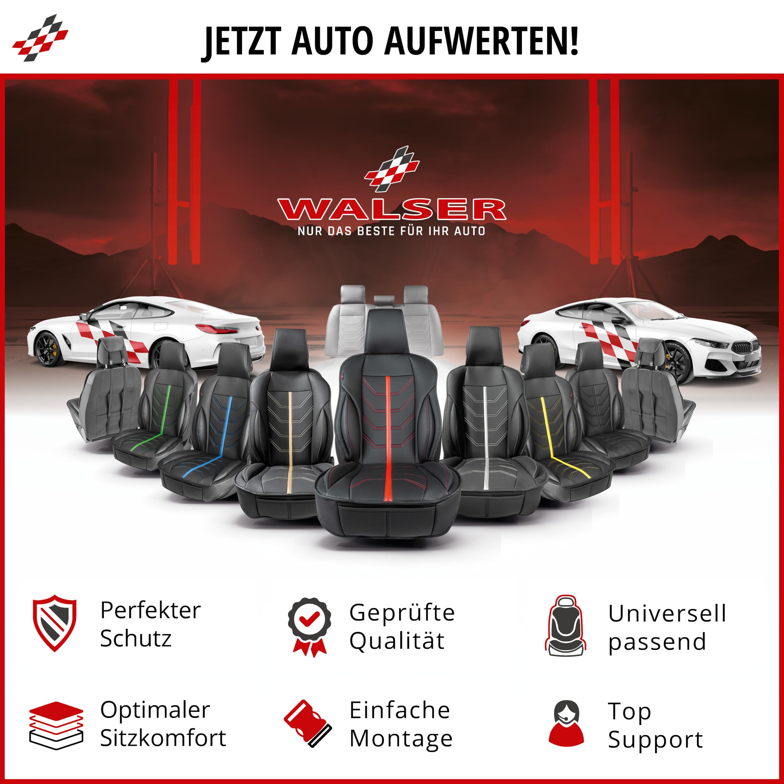 Walser Premium Sitzauflage Auto Kimi, Sitzschoner schwarz, Vergleichssieger* Auto Sitzauflagen, Sitzbezug Vordersitze, Schonbezug Autositz, Autositzauflage Vordersitze PKW/LKW