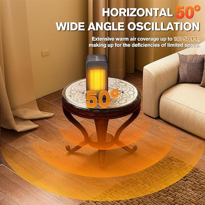 Calefactor Eléctrico Portátil PTC 1500W 120V con Oscilación miniatura 6