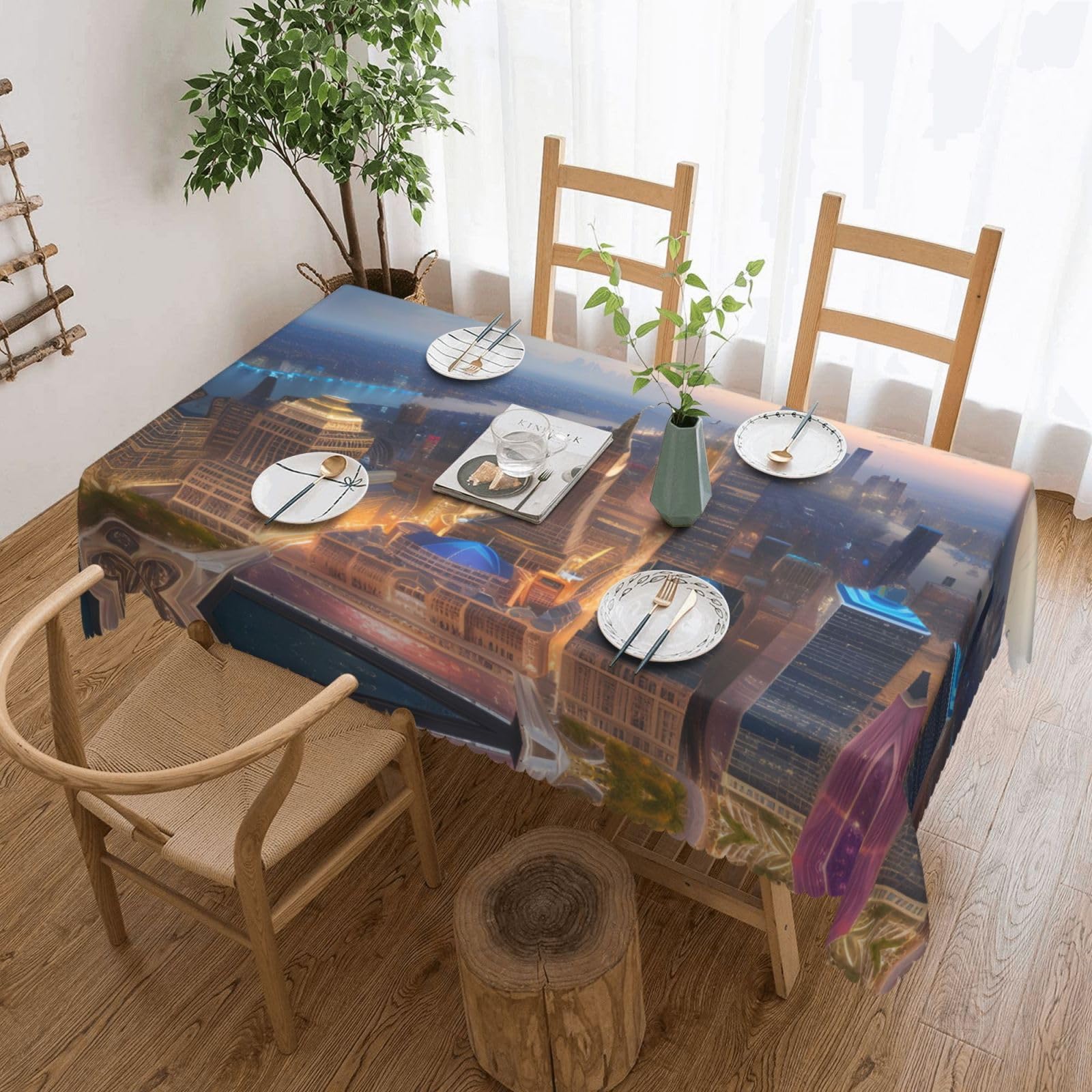 Nappe rectangulaire imprimé photo ville en tissu pour table de salle à manger