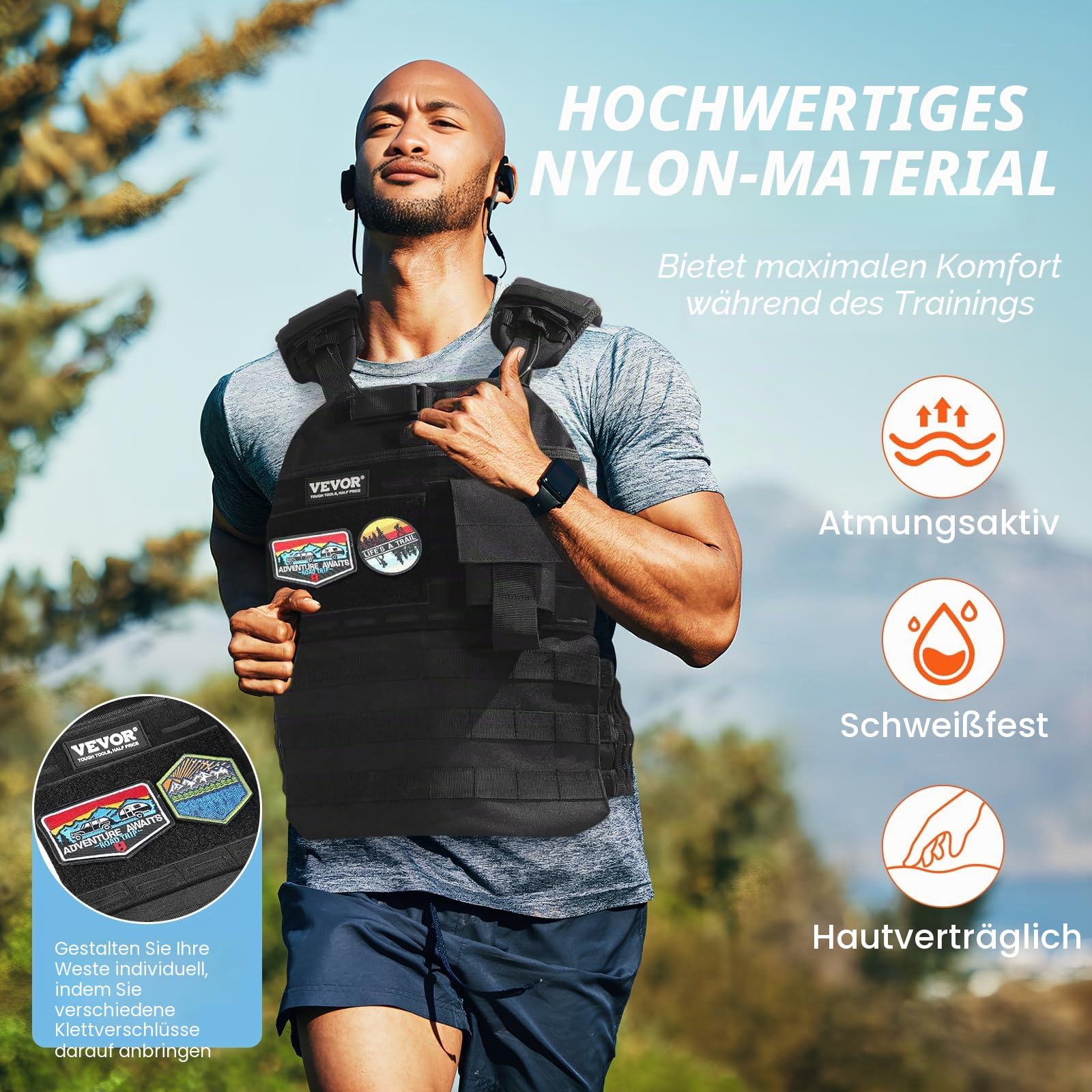 VEVOR Verstellbare Gewichtsweste, 5-9 kg/9-14,5 kg/15,9 kg/18,1 kg Gewichtsweste mit 6 Eisensand-Gewichten und reflektierenden Streifen, Trainingsgeräte für Krafttraining, Laufen, Joggen