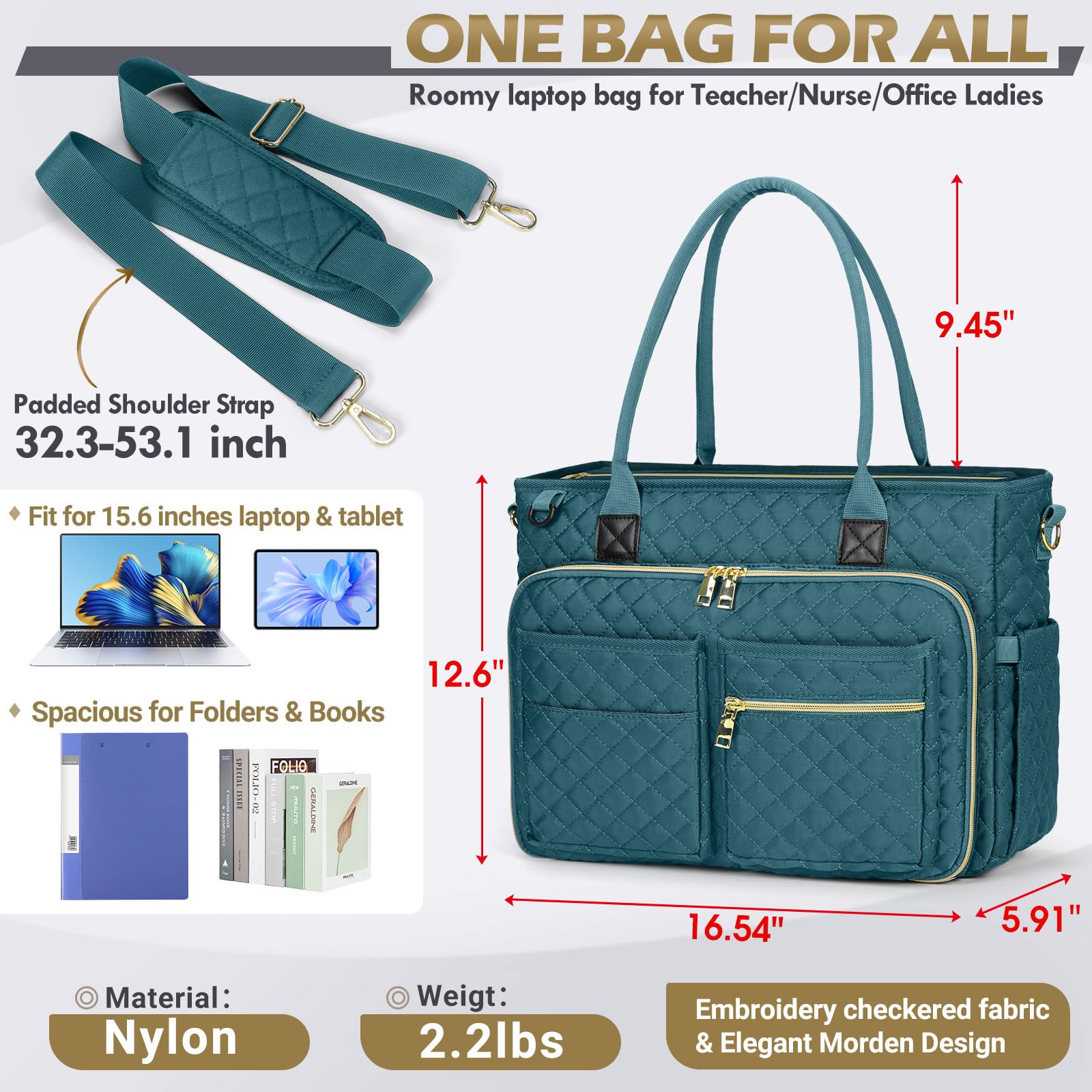 RAINSMORE Lehrertasche 17.3 Zoll Laptoptasche Damen Aktentasche mit Isolierter Tasche Arbeitstasche Damen für Krankenschwestern, Lehrer, Universität, Business