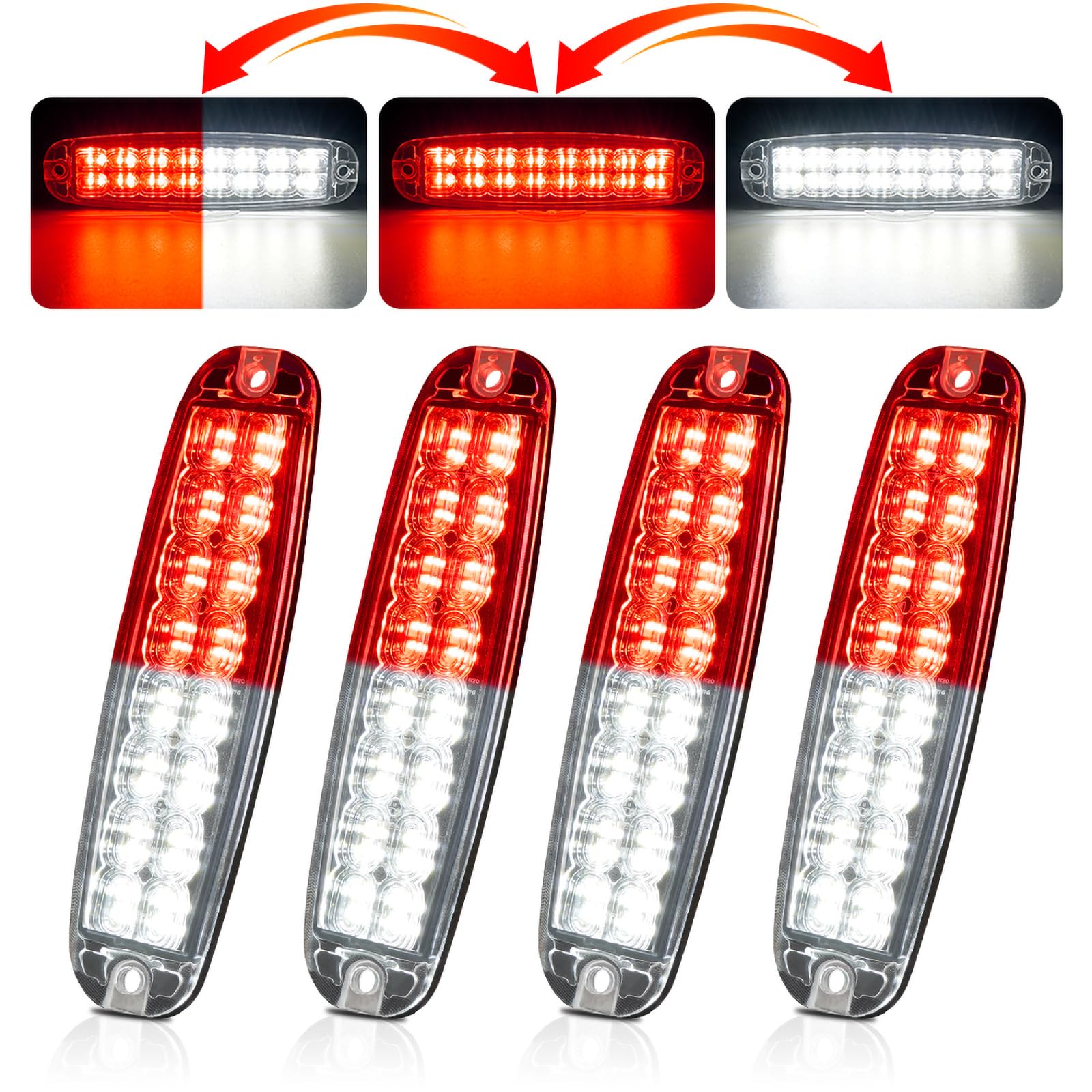 HLautoD32 Dual Color Grille Emergency Strobe Lights: 4Pcs 32 LED Sync Feature Safety Warning Lights, 28 Modes Ultra Slim Surface Mount Hazard Caution Lights for 12V-24V Trucks, Vehicles (Red/White)