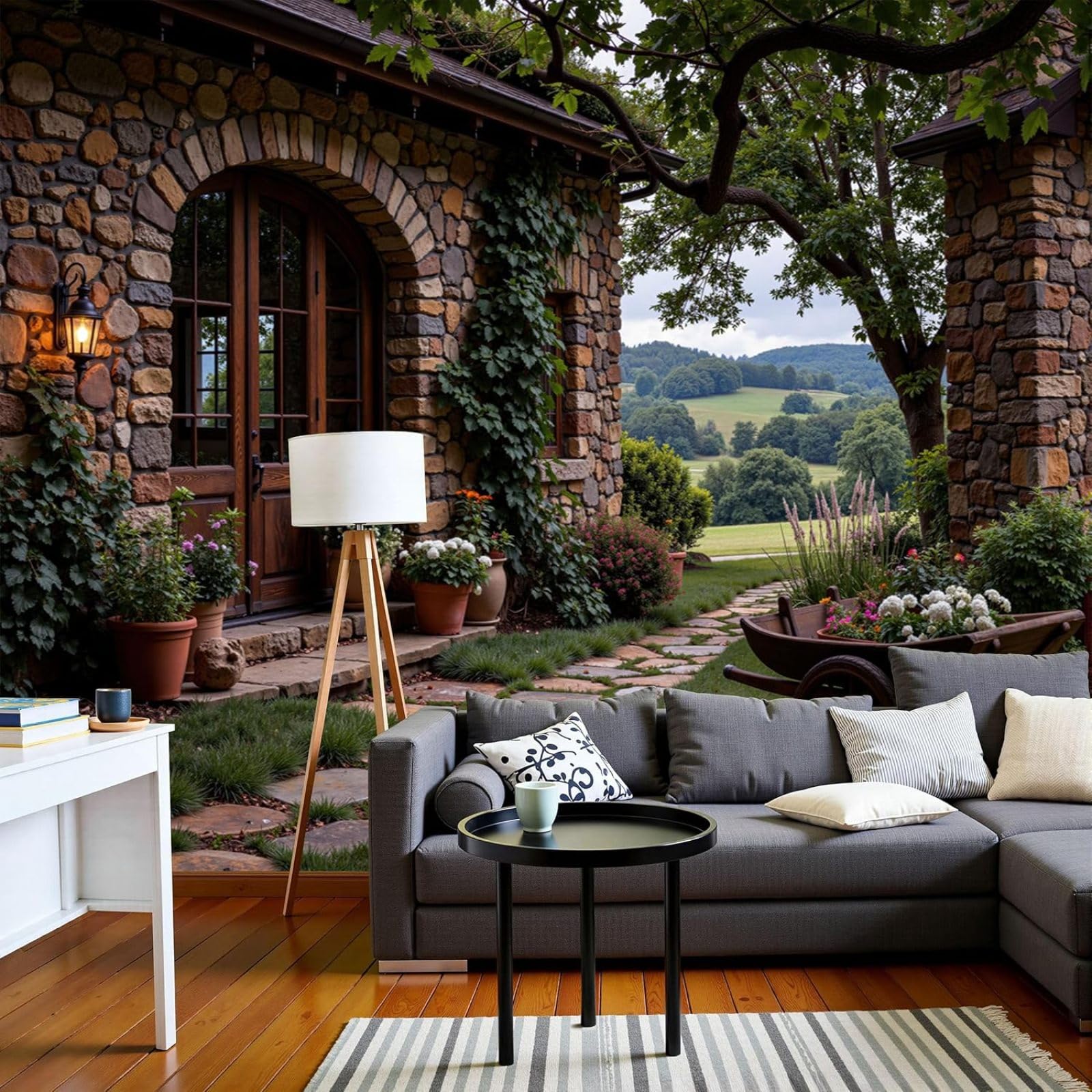 kfjhgbdshhj Wallpaper Rural Scenery Stone Houses, Vineyards Wall, XXL Non-Woven for Bedroom Living Room, Brown Wall Decor, Wall Covering, 430cm x 300cm Stickers - Frameless Painting - Poster