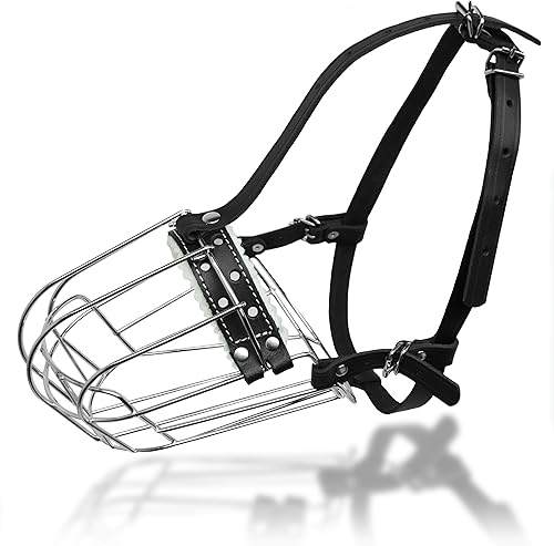 Miniatura 4 de Bozales de metal cromado para perros, correas de cuero ajustables (6), la circunferencia es de 13-13.8 pulgadas, la longitud es de 3.9-4.3 pulgadas,