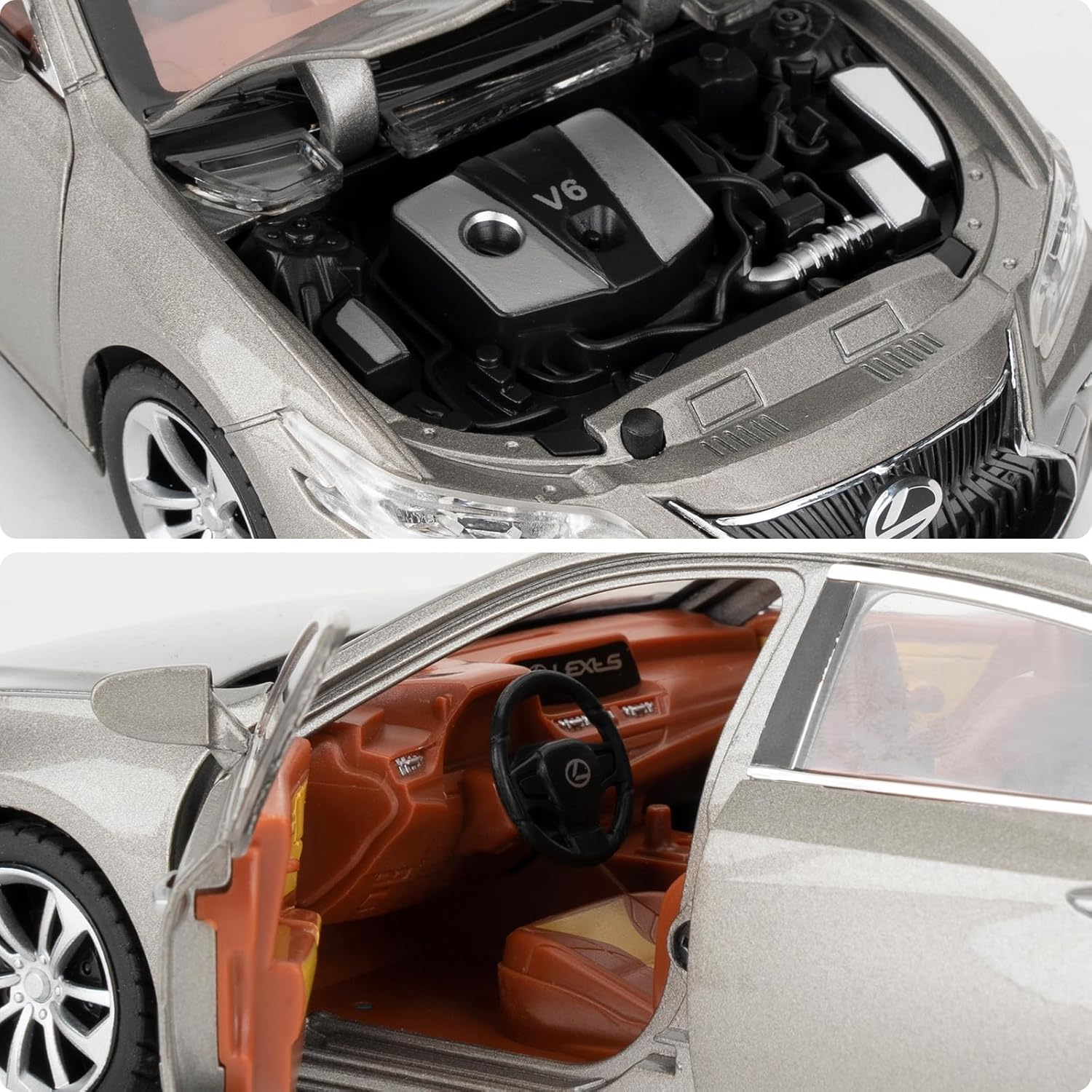 WAKAKAC Model Car 1/24 Lexus ES300 Alloy Diecast Collectible Toy Car with Light and Sound, Toy Vehicle Door Can Be Opened for Boys Kids Toddler, Gift Silver